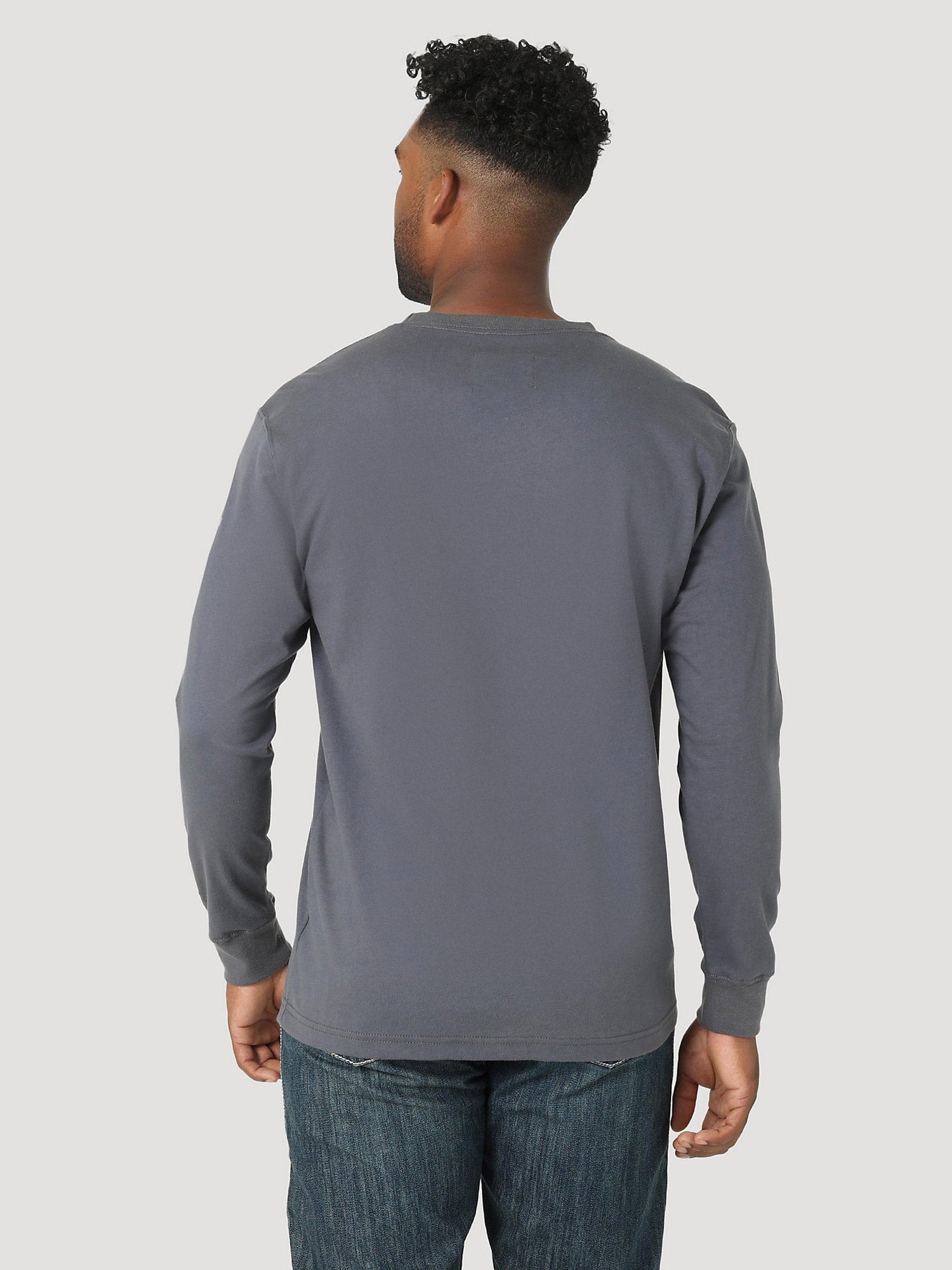 Wrangler 112317442 Flame Resistant Distressed Arm Logo Graphic Long Sleeve T-Shirt in Castle Rock Back View