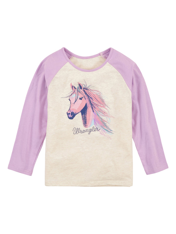 Wrangler 112317730 Girls Long Sleeve T-Shirt with Horsehead in Purple Front View