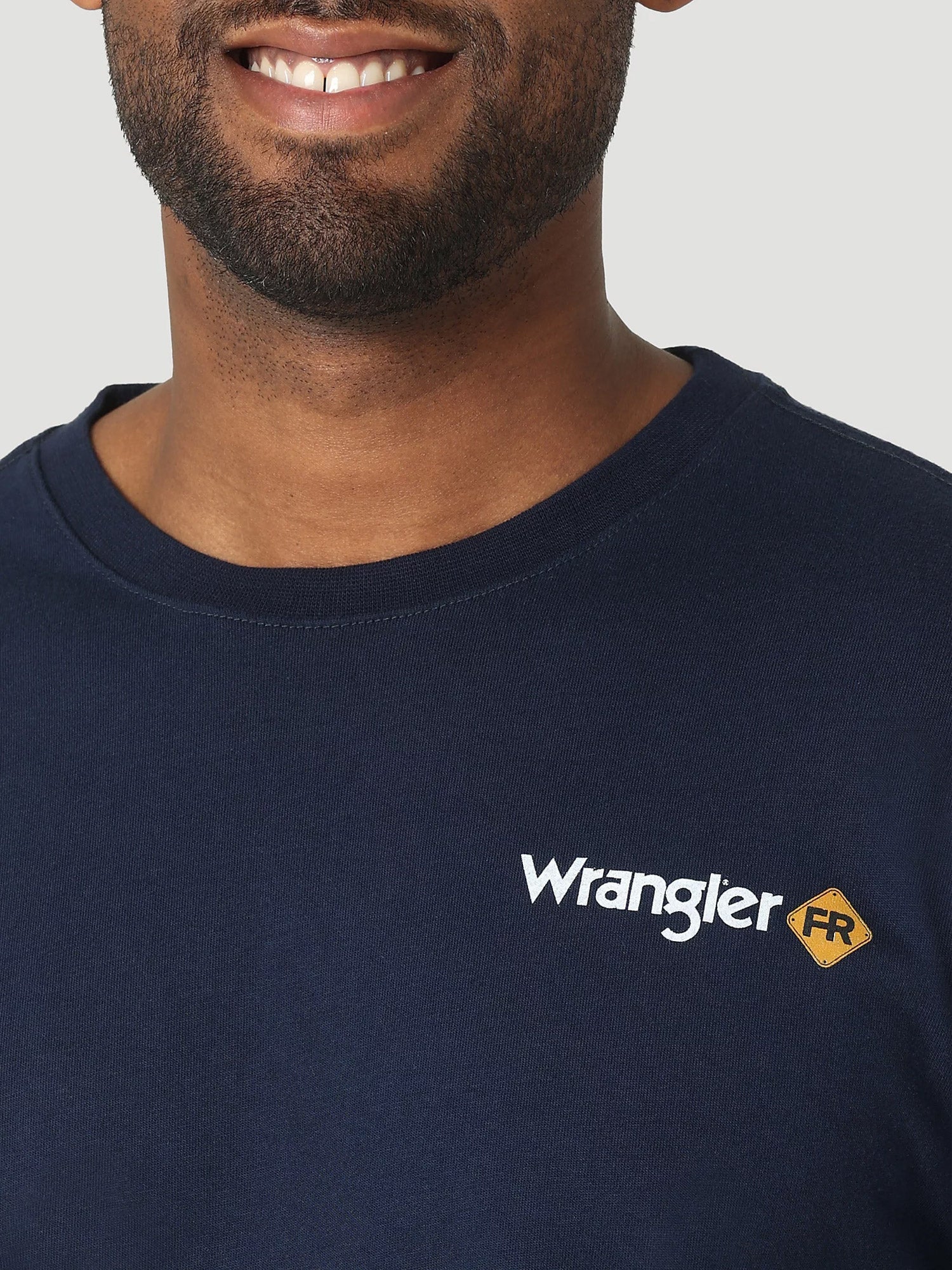 Wrangler 112317761 Flame Resistant Flag Graphic Long Sleeve T-Shirt in Navy Front Detail View