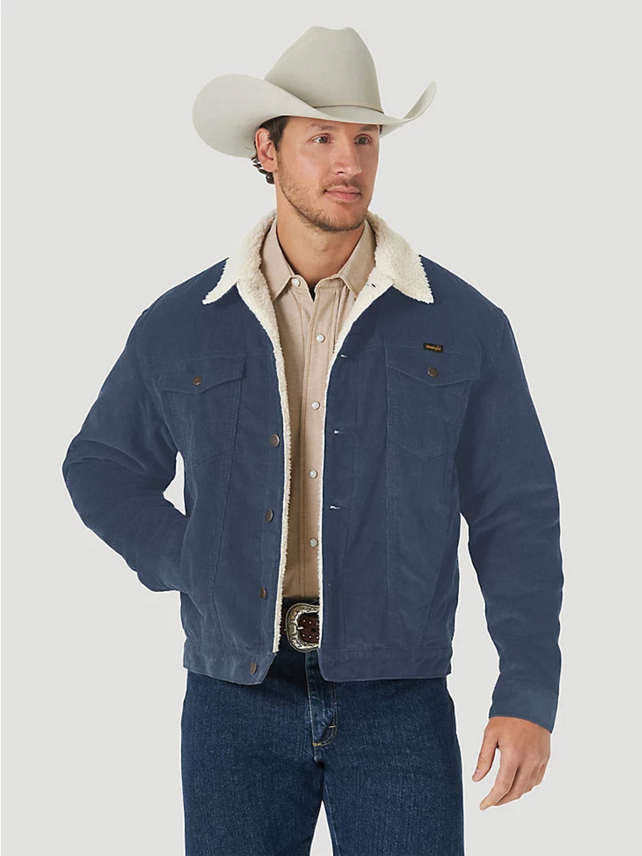 Wrangler 112318282 Sherpa Lined Corduroy Jacket in Ombre Blue Front View