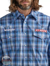 Wrangler 112324696 Blue Plaid PBR Long Sleeve Western Snap Shirt Front Detail