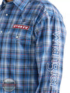 Wrangler 112324696 Blue Plaid PBR Long Sleeve Western Snap Shirt Sleeve Detail