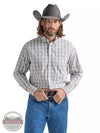 Wrangler 112324876 George Strait Long Sleeve Western Button Down Shirt in White and Gray Plaid Front View
