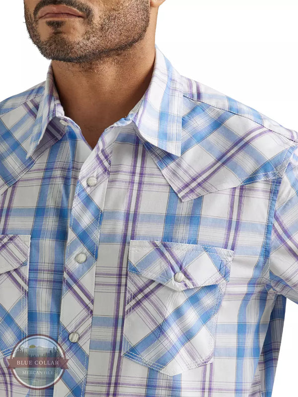Wrangler 112327811 20X Competition Advanced Comfort Short Sleeve Western Snap Shirt in Purple Plaid Detail View