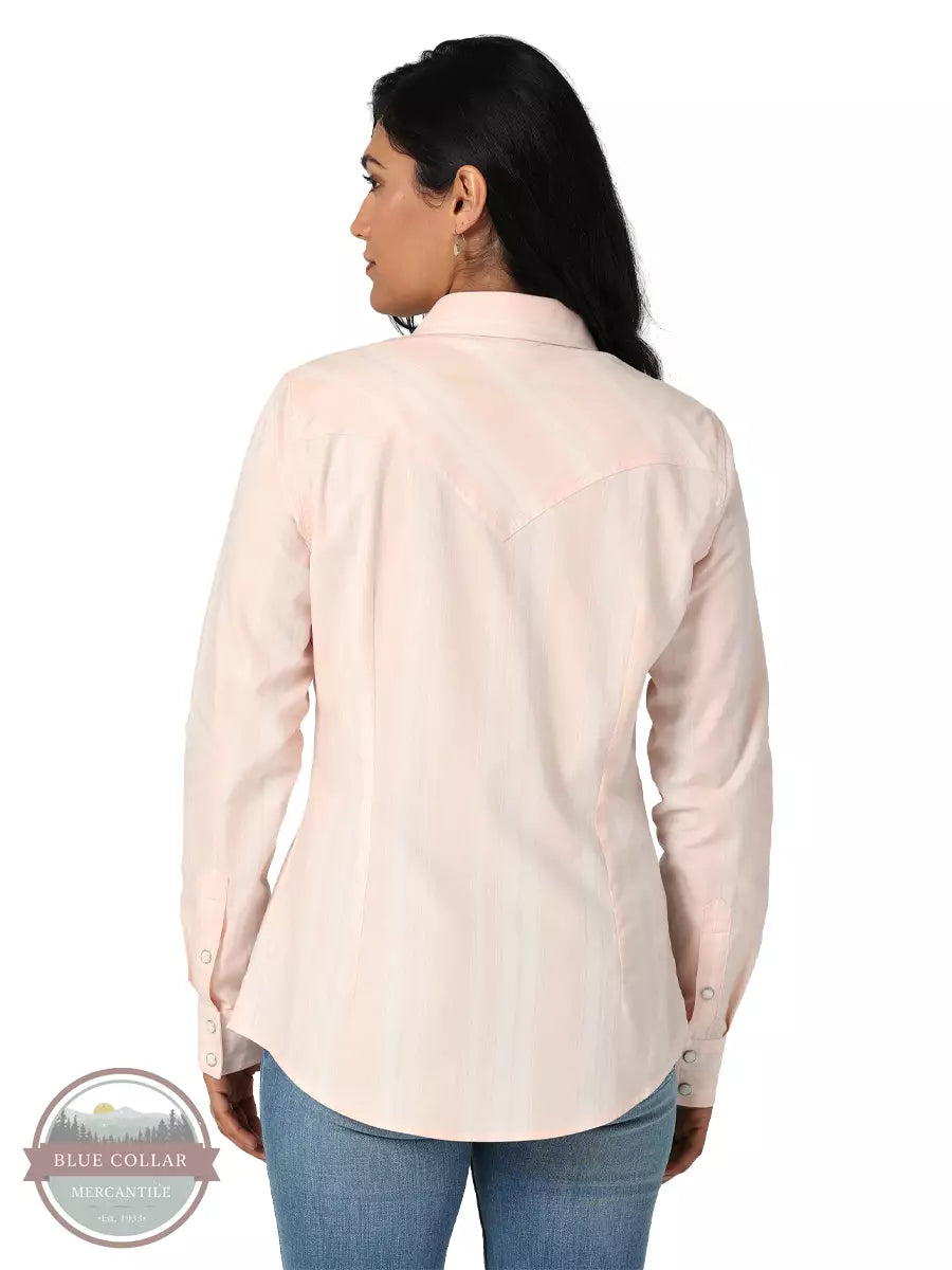 Wrangler 112329680 Retro Long Sleeve Western Snap Shirt in Pink and White Stripes  Back View