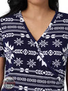 Wrangler 112329852 Retro Wrap Knit Short Sleeve Top in a Navy & White Pattern Front Detail