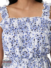 Wrangler 112329876 Retro Smocked Square Neck Knit Tank Top in a Blue and White Floral Print Detail View