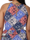 Wrangler 112329878 Retro Woven Goddess Neck Tiered Dress in Blue and Pink Patchwork Back Detail