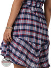 Wrangler 112329887 Retro Woven Tiered Flyaway Dress in Navy and Red Plaid Back Detail