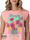 Wrangler 112329943 Retro Cactus Bloom Short Sleeve Shirt in Peach Detail View
