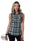 Wrangler 112330047 Retro Woven Sleeveless Western Snap Shirt in Pink & Green Plaid Front View