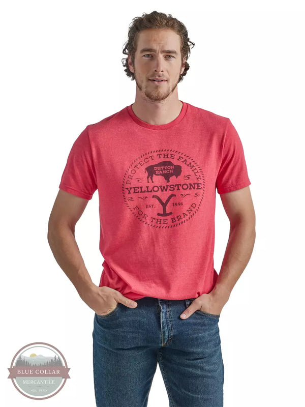 Wrangler 112342322 Yellowstone Protect The Family Short Sleeve T-Shirt in Red Front View