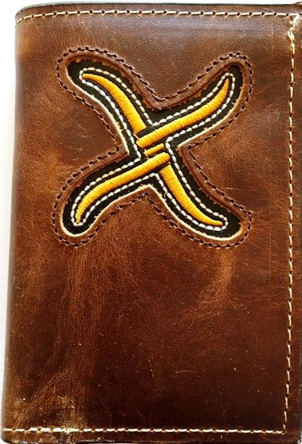 Brown Leather Tri-Fold Wallet with Gold Embroidered Logo by Twisted X XRC-T2