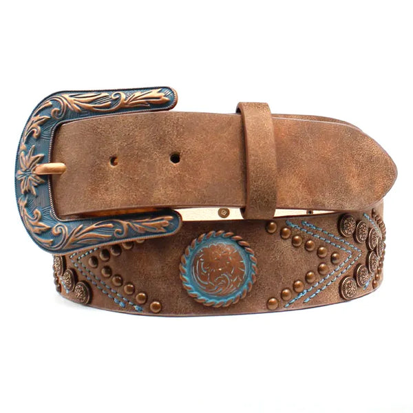 Angel Ranch DA6342 Brown Distressed Leather Belt with Copper Studs