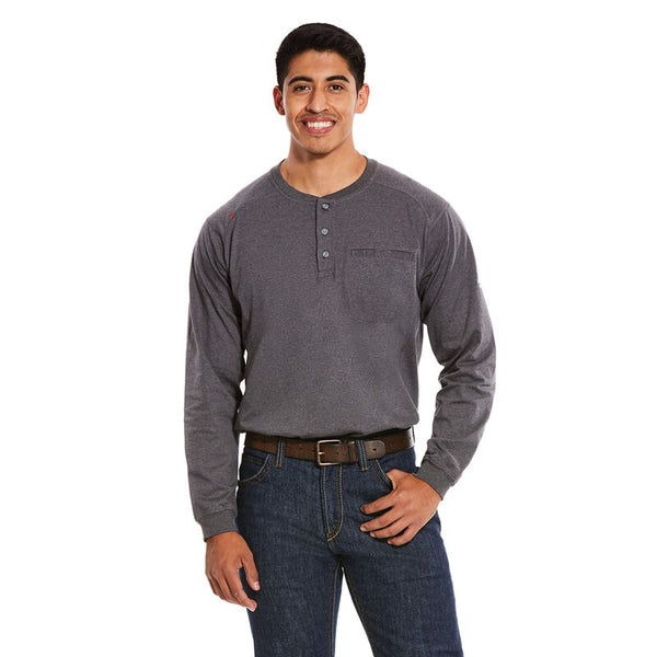 Ariat 10027889 Men's FR Flame Resistant Air Henley in Heather Gray