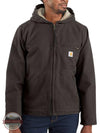 Men's Carhartt 104392 Relaxed Fit Washed Duck Sherpa-Lined Jacket Dark Brown Model Front View
