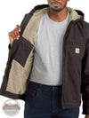 Men's Carhartt 104392 Relaxed Fit Washed Duck Sherpa-Lined Jacket Dark Brown Inside View