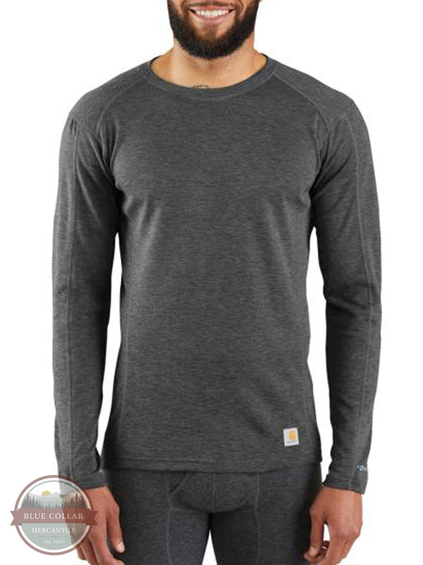 Carhartt MBL131 Base Force® Heavyweight Poly-Wool Crew Neck Thermal Shirt Black Heather Front View