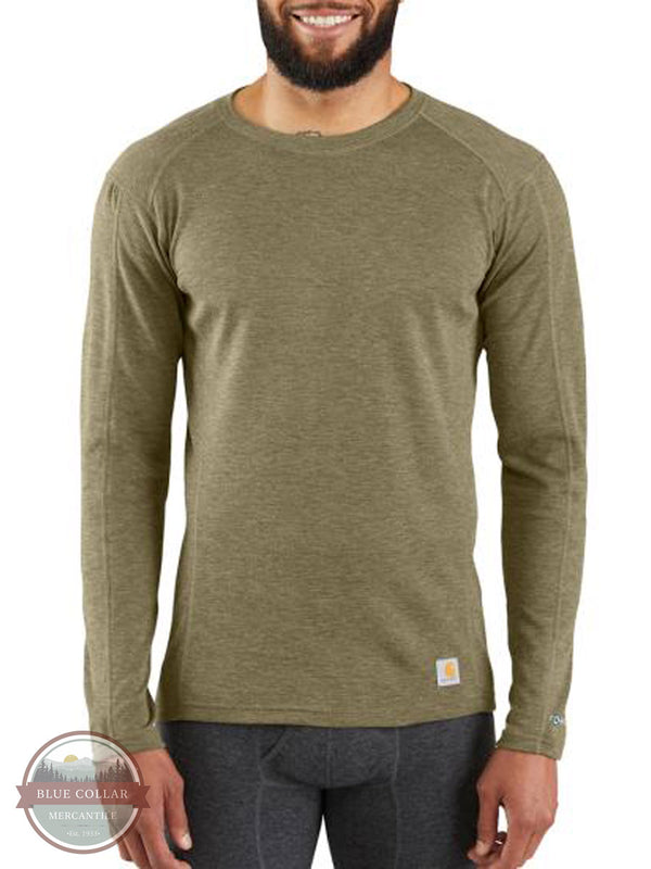 Carhartt MBL131 Base Force® Heavyweight Poly-Wool Crew Neck Thermal Shirt Olive Heather Front View