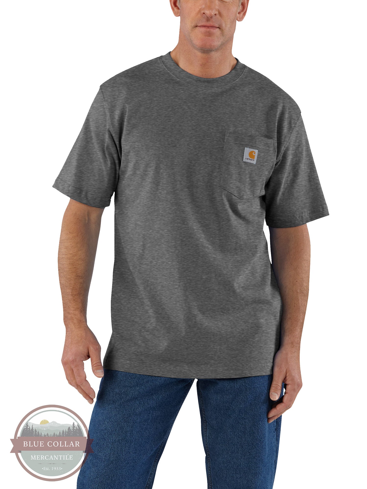 Carhartt K87 Loose Fit Heavyweight Short Sleeve Pocket T-Shirt Basic Colors Carbon Heather Front View