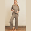 Dress Forum FW6227-FW6976 Cozy Ribbed Knit Lounge Set in Dark Taupe Front View 2