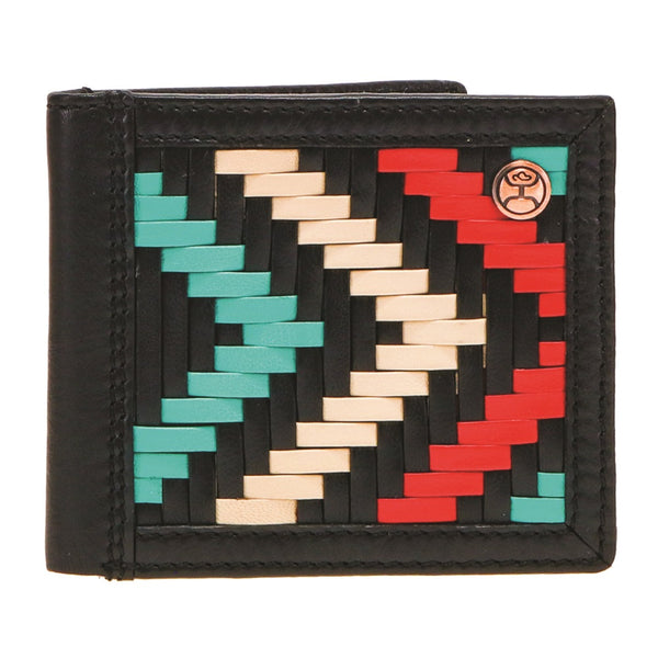Hooey HBF010-BKRD Hand-Woven Leather Aztec Print Inly Bi-Fold Wallet
