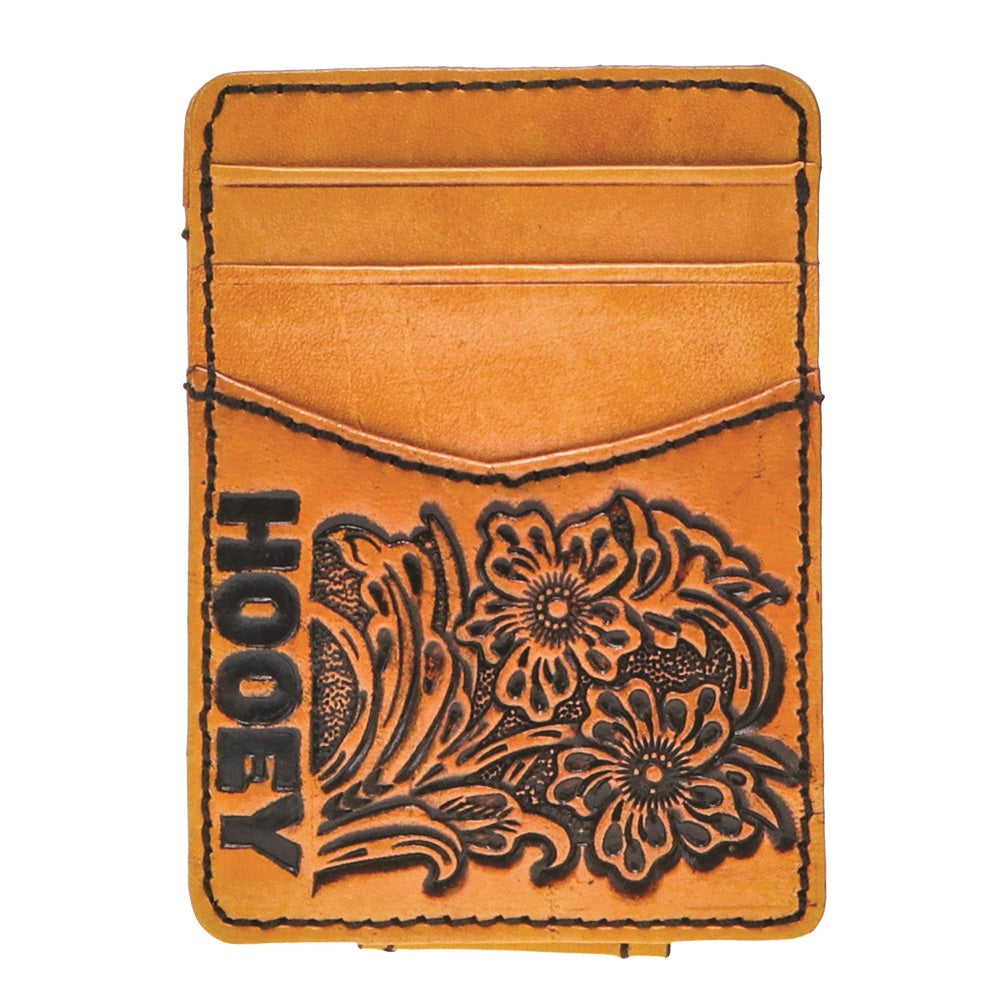 Hooey HMC009-TN Hand-Tooled Floral Leather Money Clip