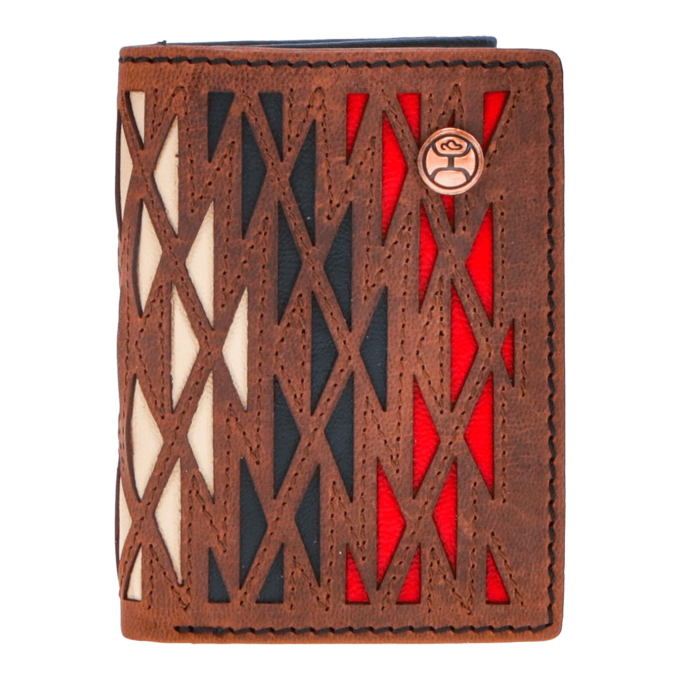 Hooey HTF012-CRRD Aztec Print Leather Tri-Fold Wallet Front View