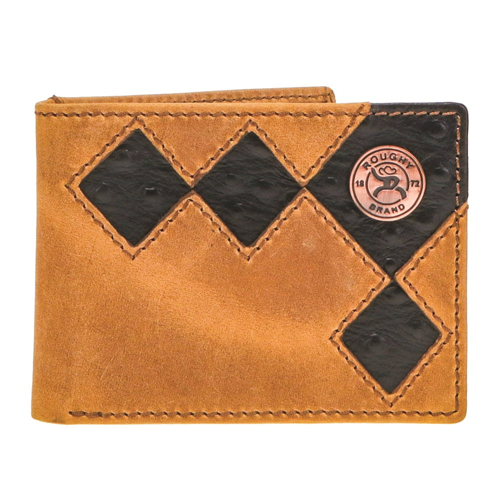 Hooey RFBF006-BRBK Diamond Patchwork Cutout Bi-Fold Wallet with Black Ostrich Print Leather Inlay