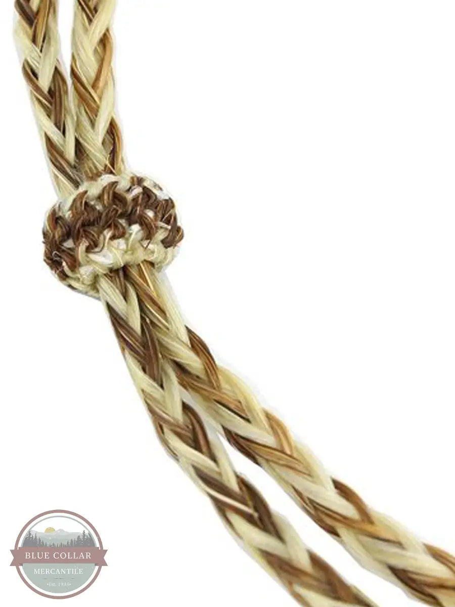M&F 0296232 Natural Horsehair Braided Stampede String with Tassels in Rust knot detail