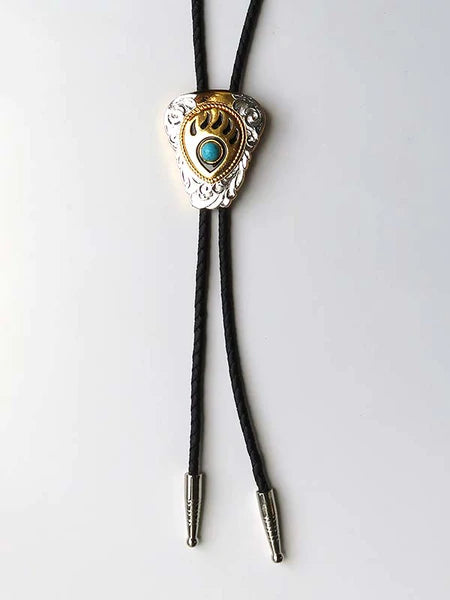 M&F 22281 Bear Paw Silver and Gold Bolo with Turquoise Stone tips