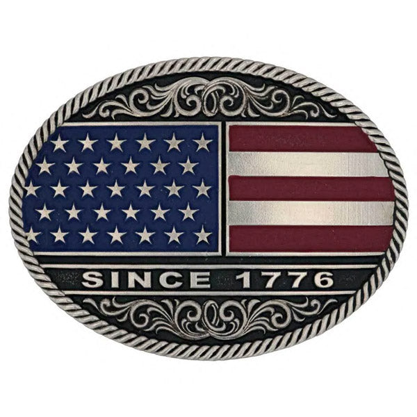 Montana Silversmiths A867 Since 1776 Oval Trimmed American Flag Attitude Belt Buckle