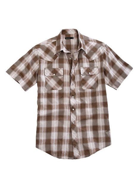 Roper 10-002-0062-4055 GY Tin Haul Buffalo Dobby Plaid Western Snap Short Sleeve Shirt Front View