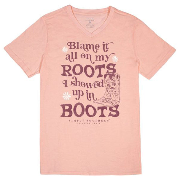 Simply Southern VSS-BOOTS-SHRIMP Blame My Boots Short Sleeve T-Shirt Front View