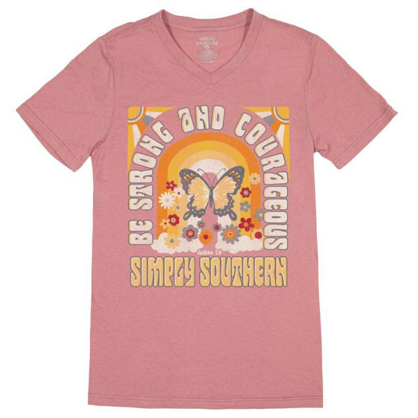 Simply Southern VSS-STRONG-BLOSSOM Strong and Courageous Short Sleeve T-Shirt Front View