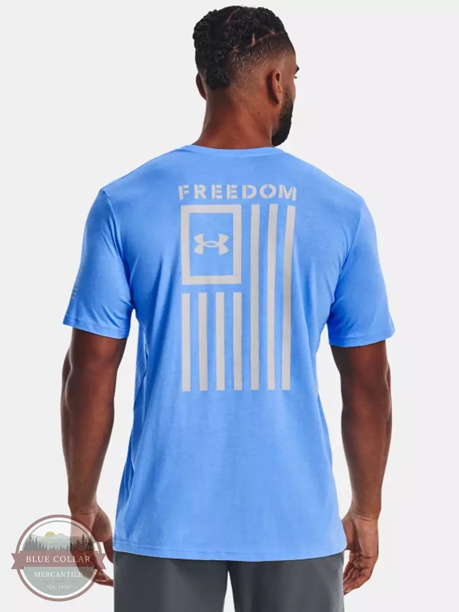 Under Armour 1370810 Men's UA Freedom Flag T-Shirt Carolina Blue Back View. Available in multiple colors.