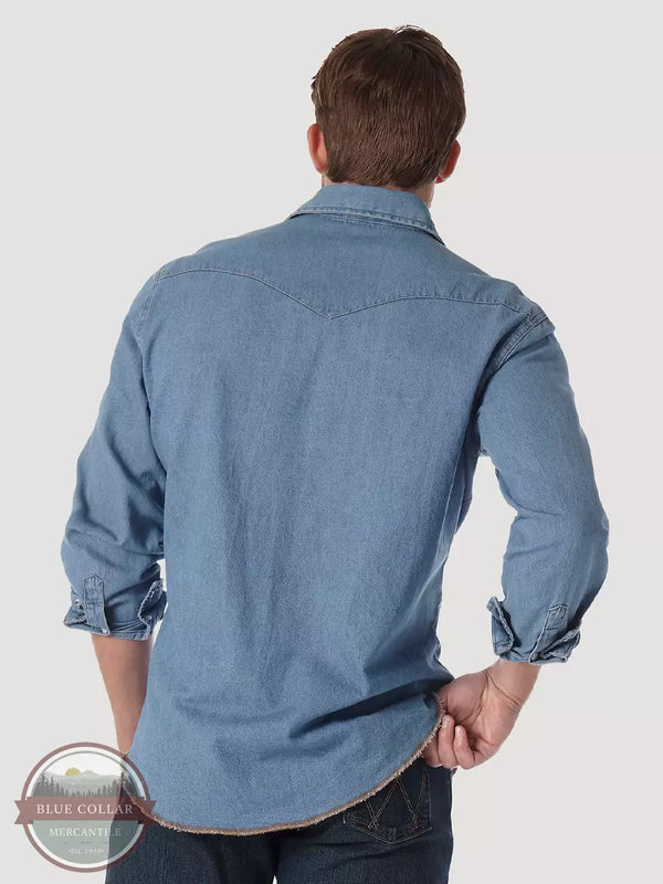 Wrangler 70127SW Authentic Cowboy Cut® Long Sleeve Denim Snap Work Shirt in Stonewash Back View