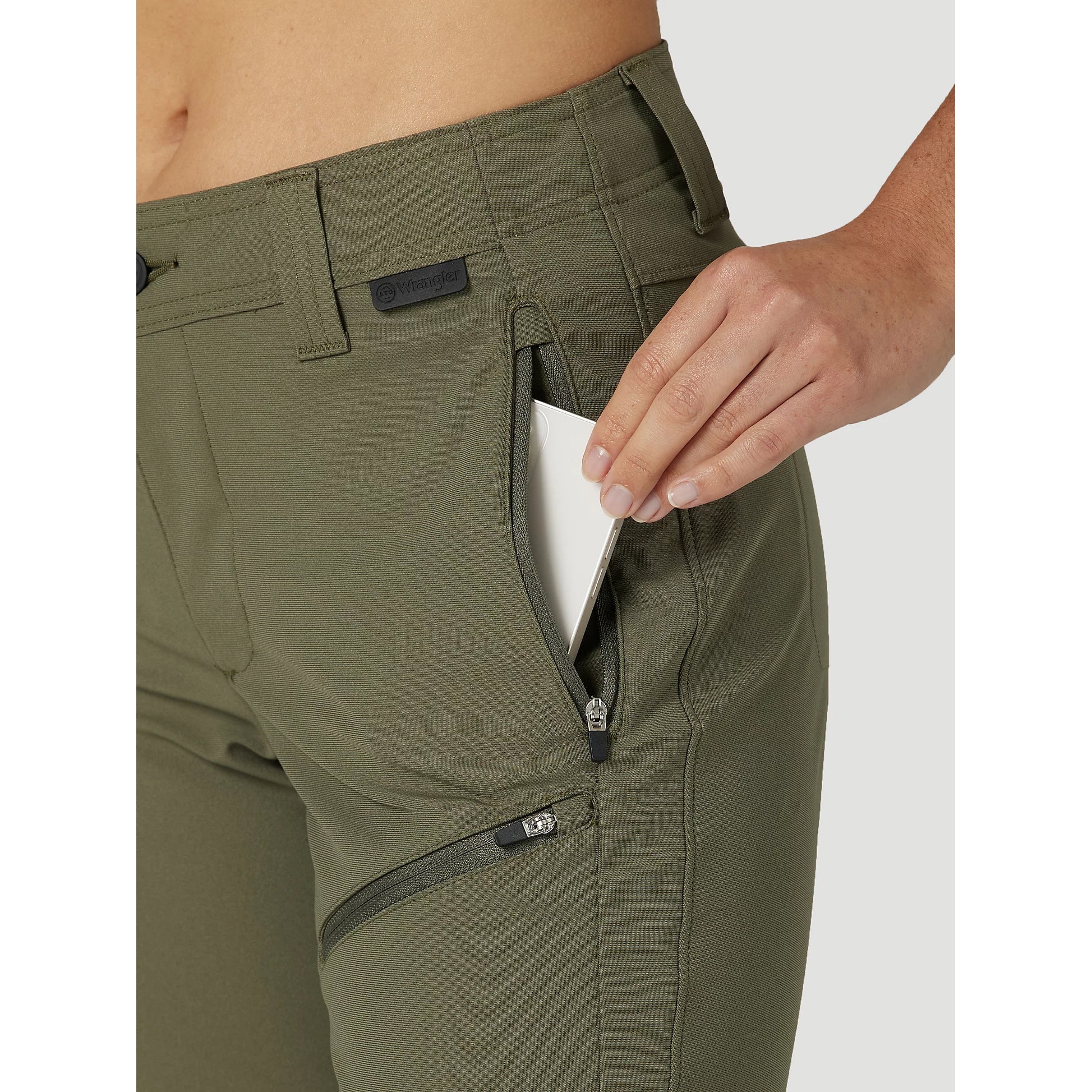 Wrangler LA320DV All Terrain Shorts in Dusty Olive Pocket Detail